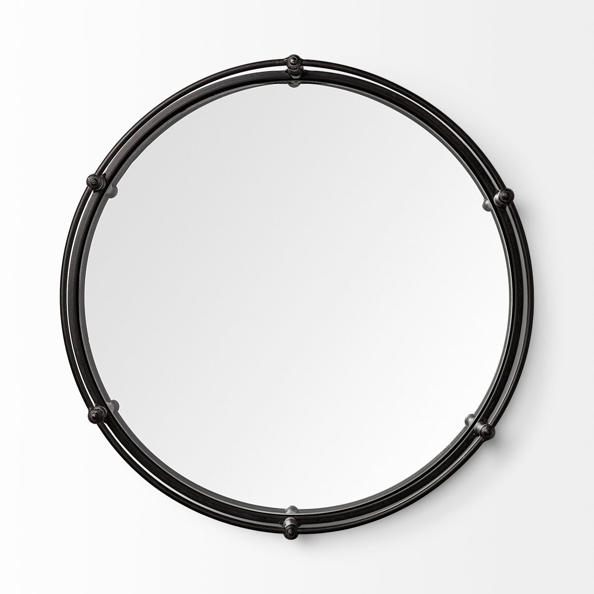Kimbel Black Metal Mirrored Base Round Tray - Ornate Home