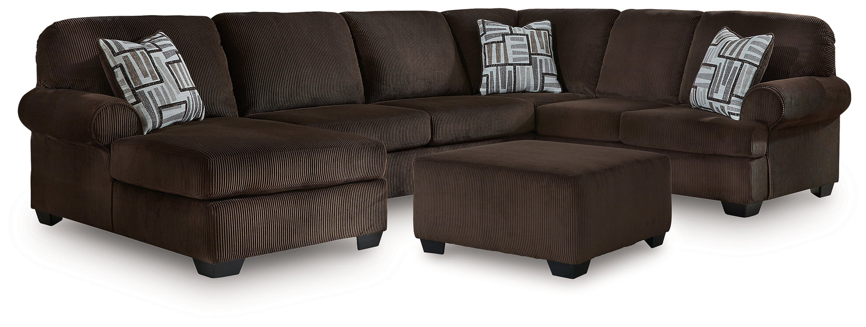 Kimlee Chocolate 3-Piece Sectional and Ottoman (Online Special Price) - Ornate Home