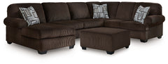 Kimlee Chocolate 3-Piece Sectional and Ottoman - Ornate Home
