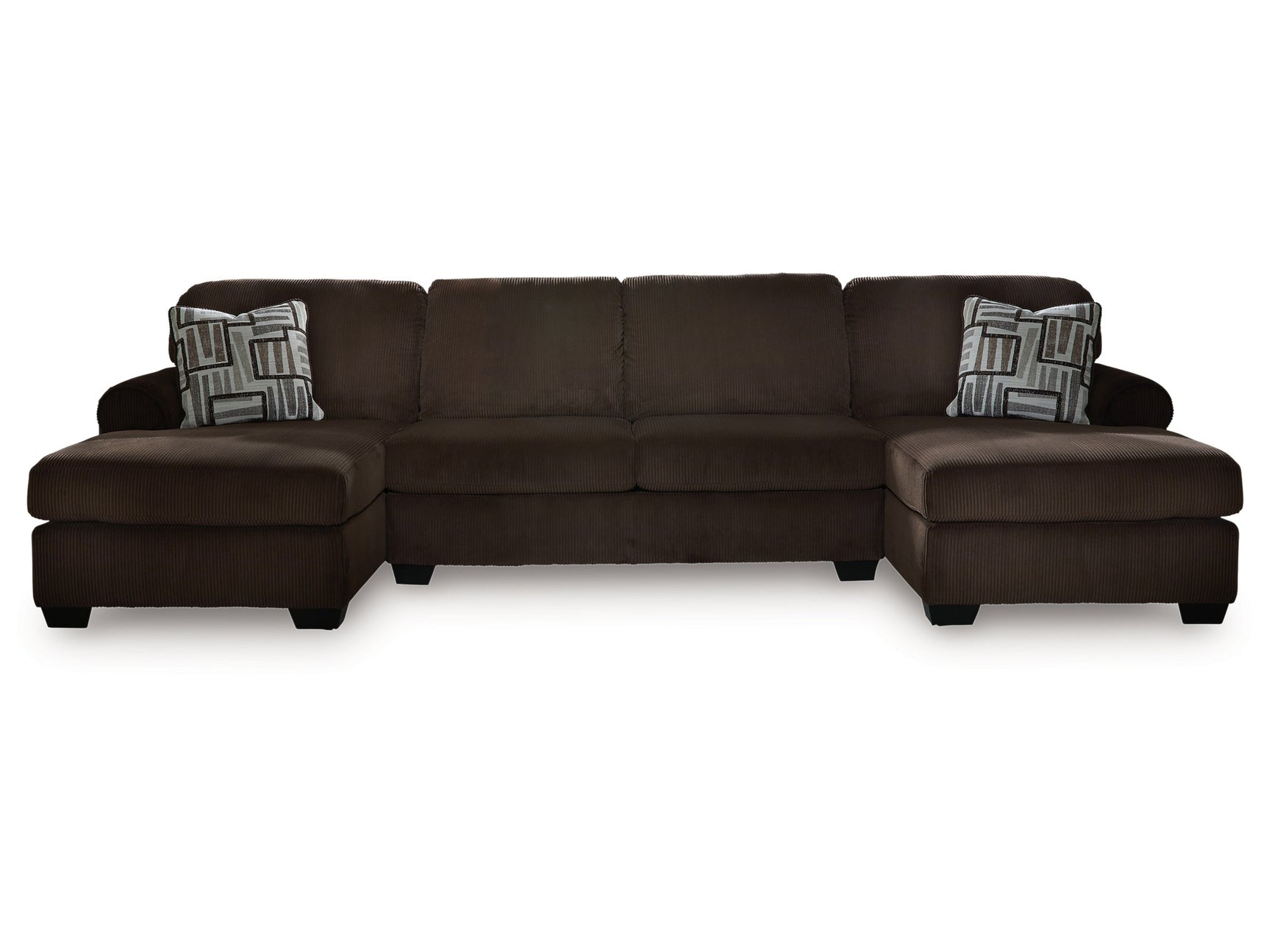 Kimlee Chocolate 3-Piece Sectional with Double Chaise - Ornate Home