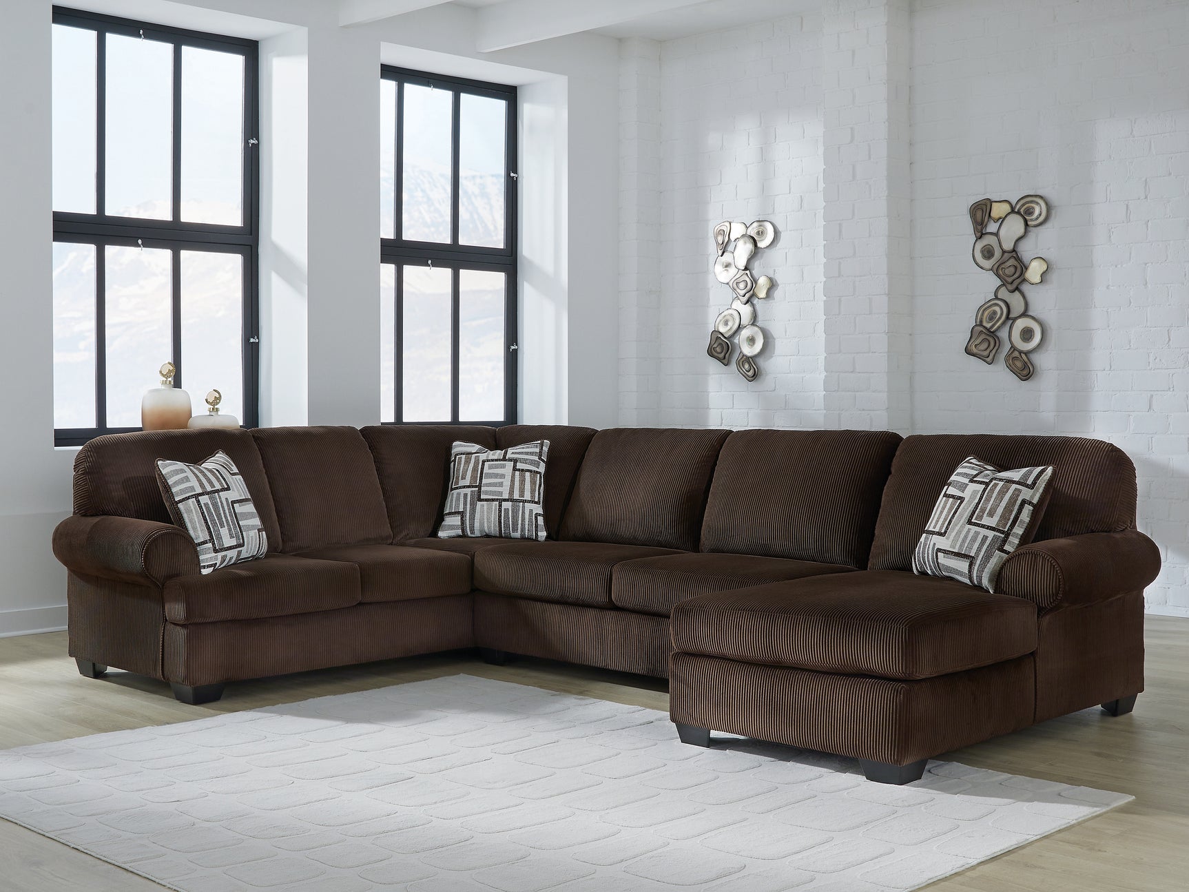 Kimlee Chocolate 3-Piece Sectional with Right Chaise - Ornate Home