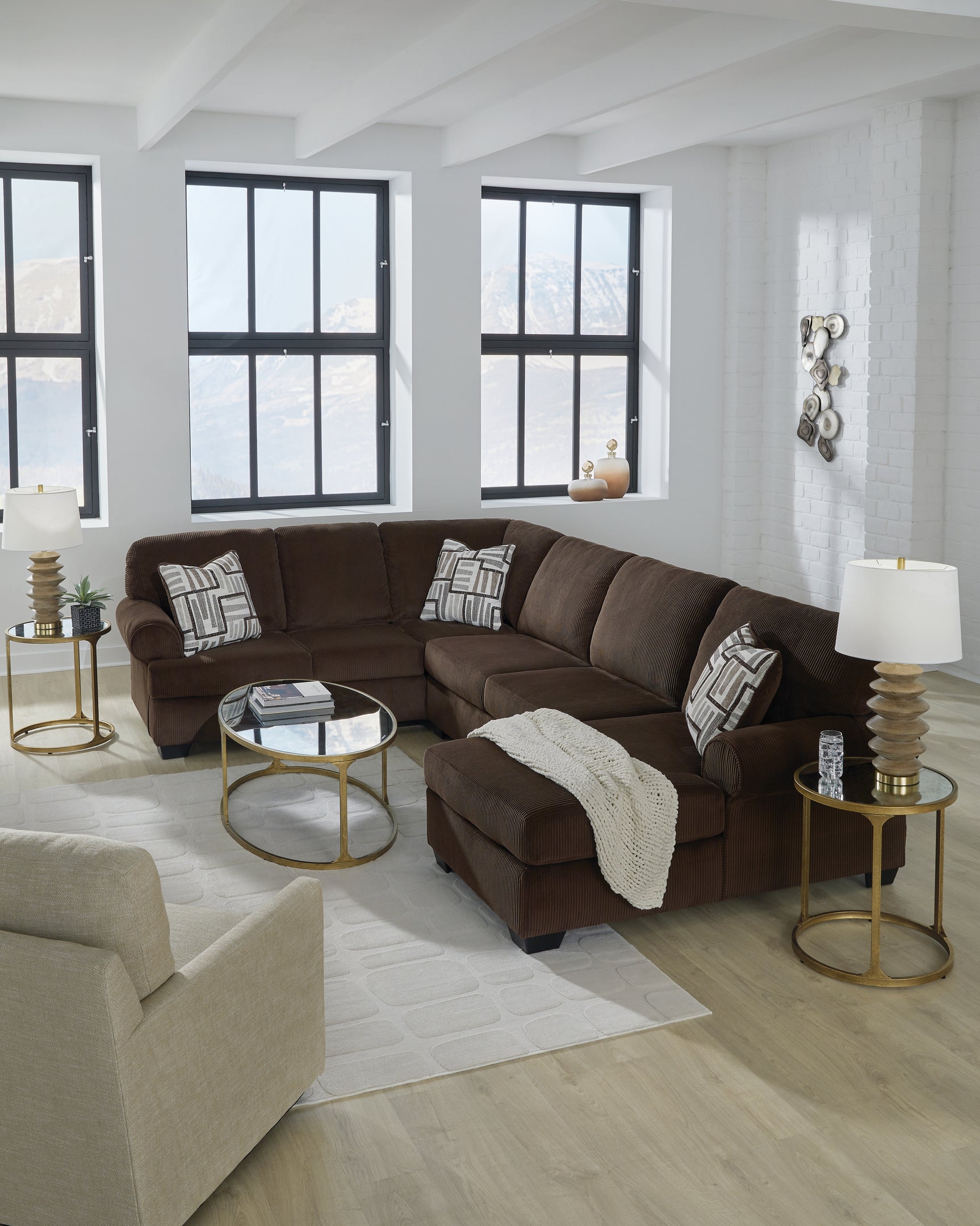 Kimlee Chocolate 3-Piece Sectional with Right Chaise - Ornate Home