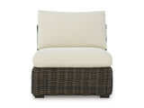 Kimora Beige/Brown Outdoor Armless Chair with Cushion - Ornate Home