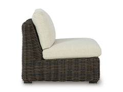 Kimora Beige/Brown Outdoor Armless Chair with Cushion - Ornate Home
