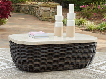 Kimora Beige/Dark Brown Outdoor Coffee Table - Ornate Home