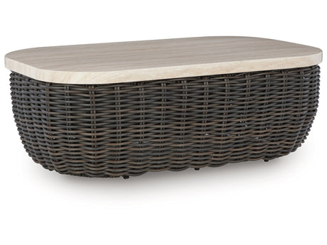 Kimora Beige/Dark Brown Outdoor Coffee Table - Ornate Home