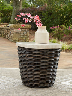 Kimora Beige/Dark Brown Outdoor End Table - Ornate Home
