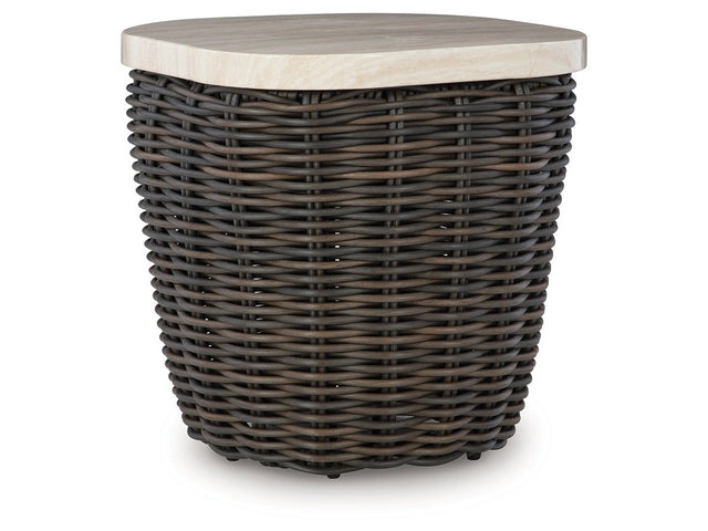 Kimora Beige/Dark Brown Outdoor End Table - Ornate Home