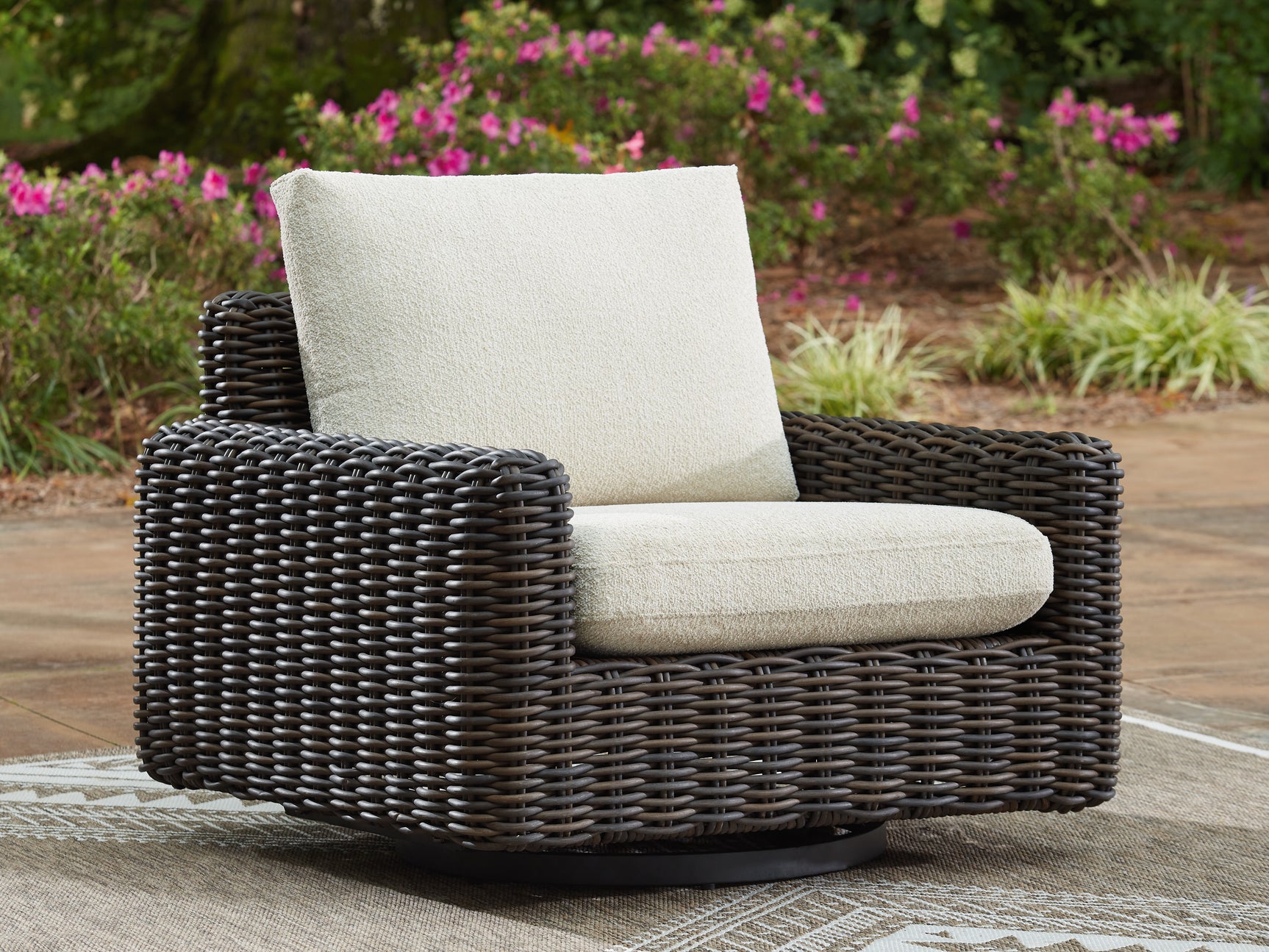 Kimora Beige/Dark Brown Outdoor Swivel Lounge Chair - Ornate Home