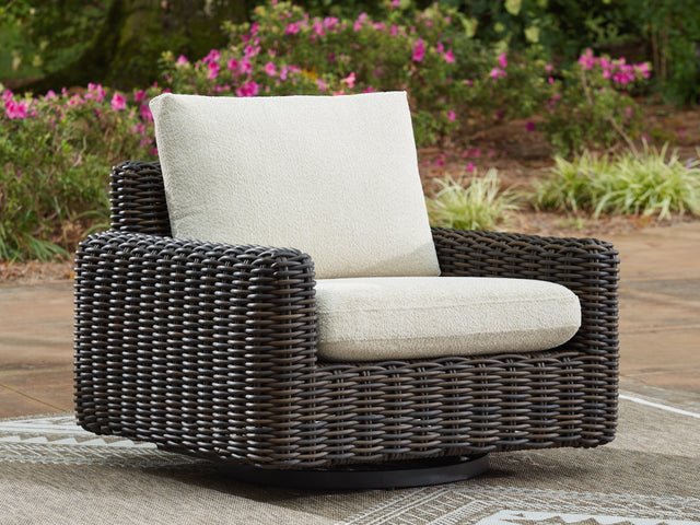 Kimora Beige/Dark Brown Outdoor Swivel Lounge Chair - Ornate Home