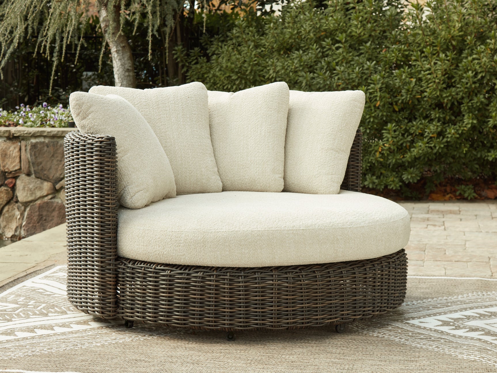 Kimora Beige/Dark Brown Outdoor Swivel Lounge Chair with Cushion - Ornate Home