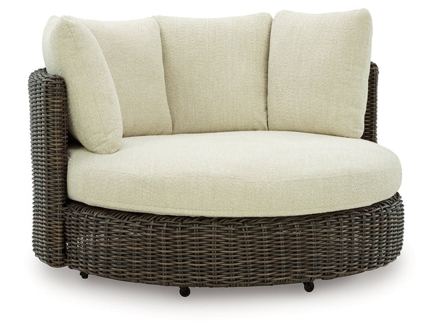 Kimora Beige/Dark Brown Outdoor Swivel Lounge Chair with Cushion - Ornate Home