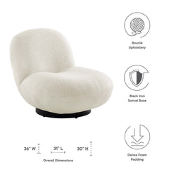 Kindred Black/Ivory Boucle Upholstered Fabric Swivel Chair - Ornate Home