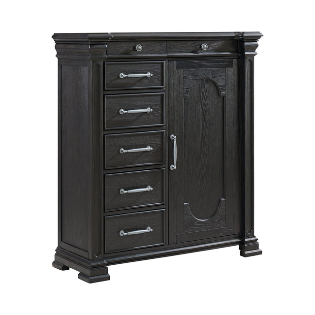 Kings Court Black 1 Door and 7-Drawer Chest - Ornate Home