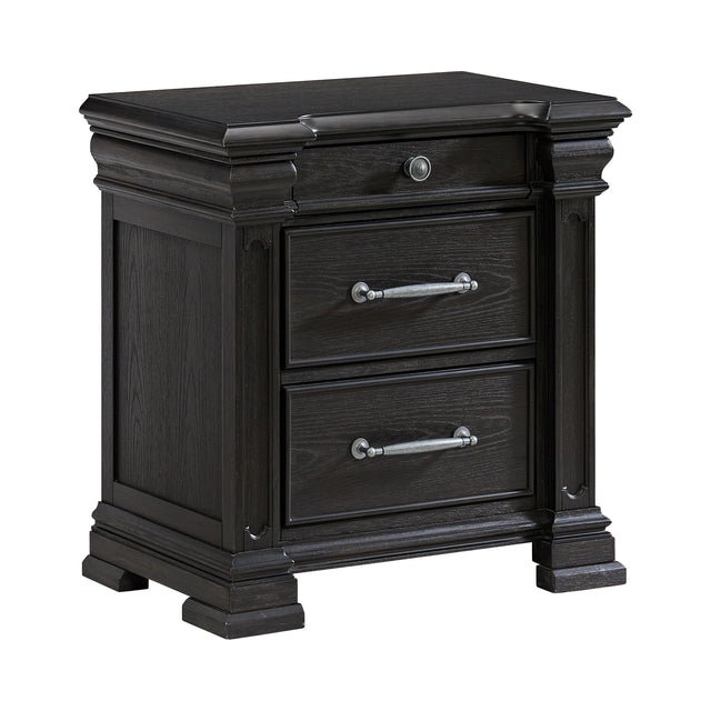 Kings Court Black 3-Drawer Nightstand (Sliding Top) - Ornate Home