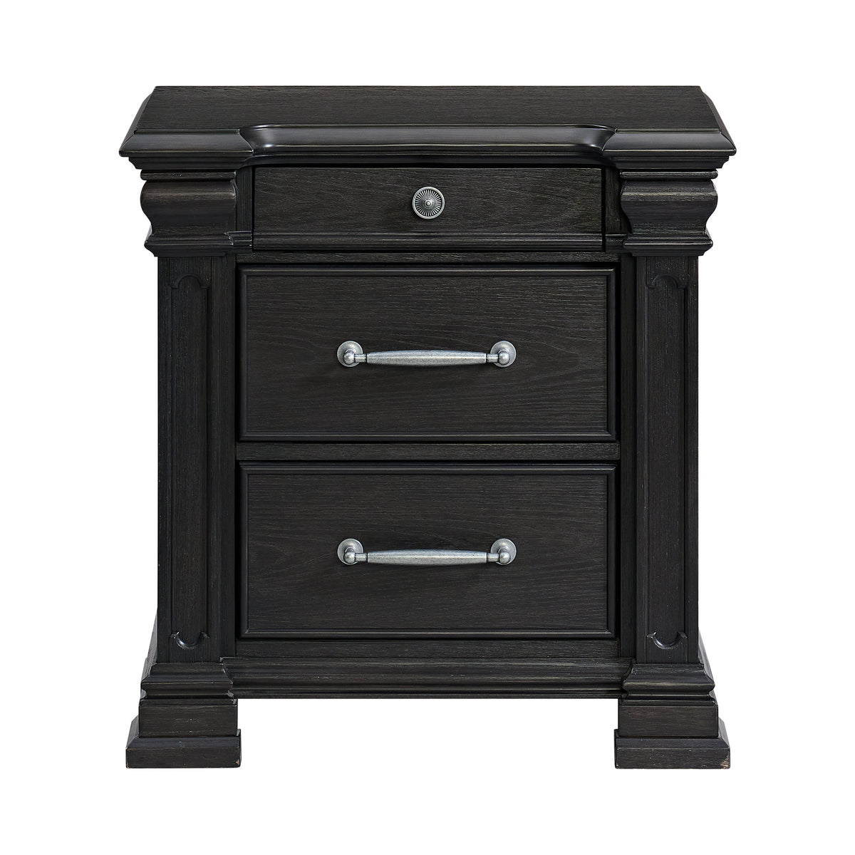 Kings Court Black 3-Drawer Nightstand (Sliding Top) - Ornate Home