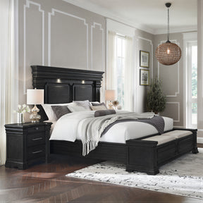 Kings Court Black 3-Piece King Storage Bedroom Set with 2 Nightstands - Ornate Home