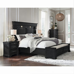 Kings Court Black 4-Piece King Storage Bedroom Set with 2 Nightstands & Chest - Ornate Home