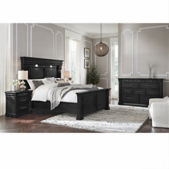 Kings Court Black 4-Piece Queen Bedroom Set with 2 Nightstands & Dresser - Ornate Home