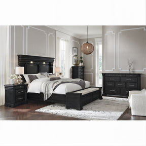 Kings Court Black 5-Piece King Storage Bedroom Set with 2 Nightstands, Dresser & Chest - Ornate Home