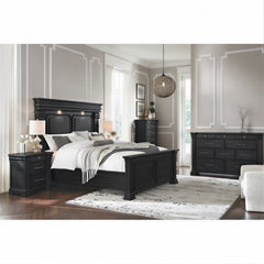 Kings Court Black 5-Piece Queen Bedroom Set with 2 Nightstands, Dresser & Chest - Ornate Home