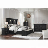 Kings Court Black 5-Piece Queen Storage Bedroom Set with 2 Nightstands, Dresser & Chest - Ornate Home