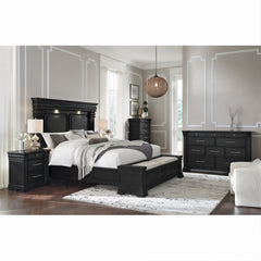 Kings Court Black 5-Piece Queen Storage Bedroom Set with 2 Nightstands, Dresser & Chest - Ornate Home