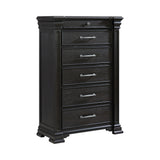 Kings Court Black 5-Piece Queen Storage Bedroom Set with 2 Nightstands, Dresser & Chest - Ornate Home