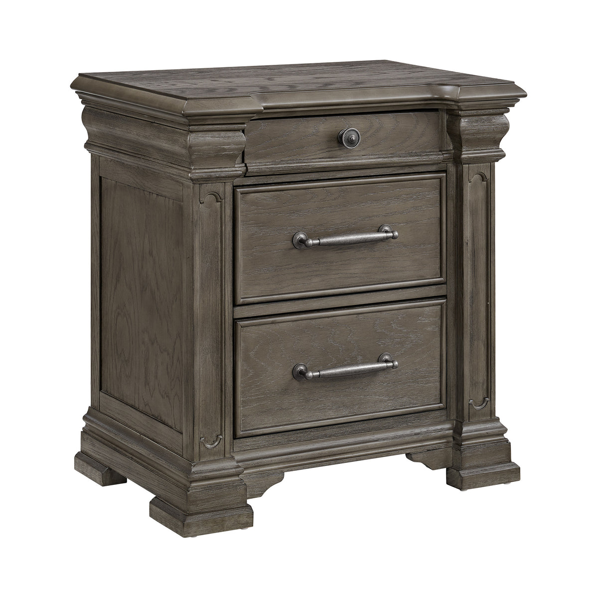 Kings Court Grey 3-Drawer Nightstand (Sliding Top) - Ornate Home