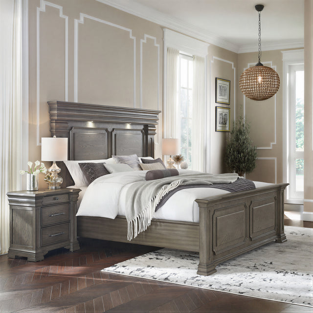 Kings Court Grey 3-Piece King Bedroom Set with 2 Nightstands - Ornate Home