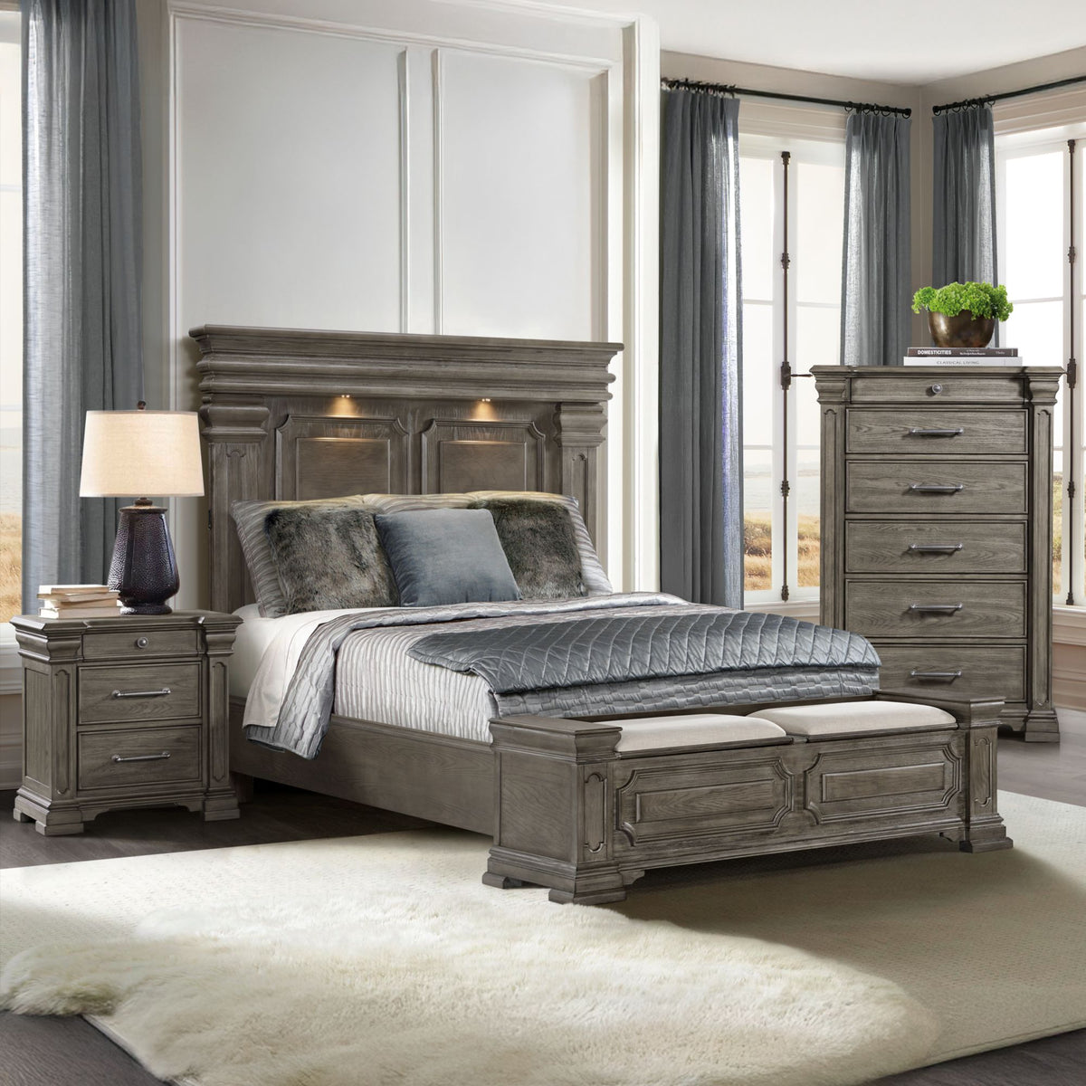 Kings Court Grey 3-Piece Queen Storage Bedroom Set