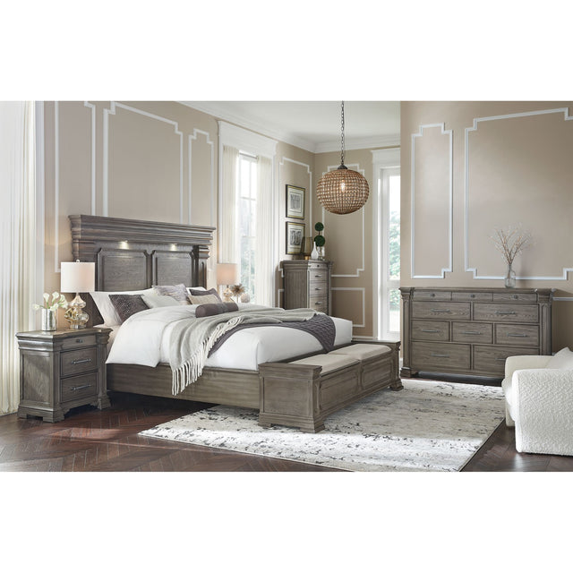 Kings Court Grey 5-Piece Queen Storage Bedroom Set with 2 Nightstands, Dresser & Chest - Ornate Home