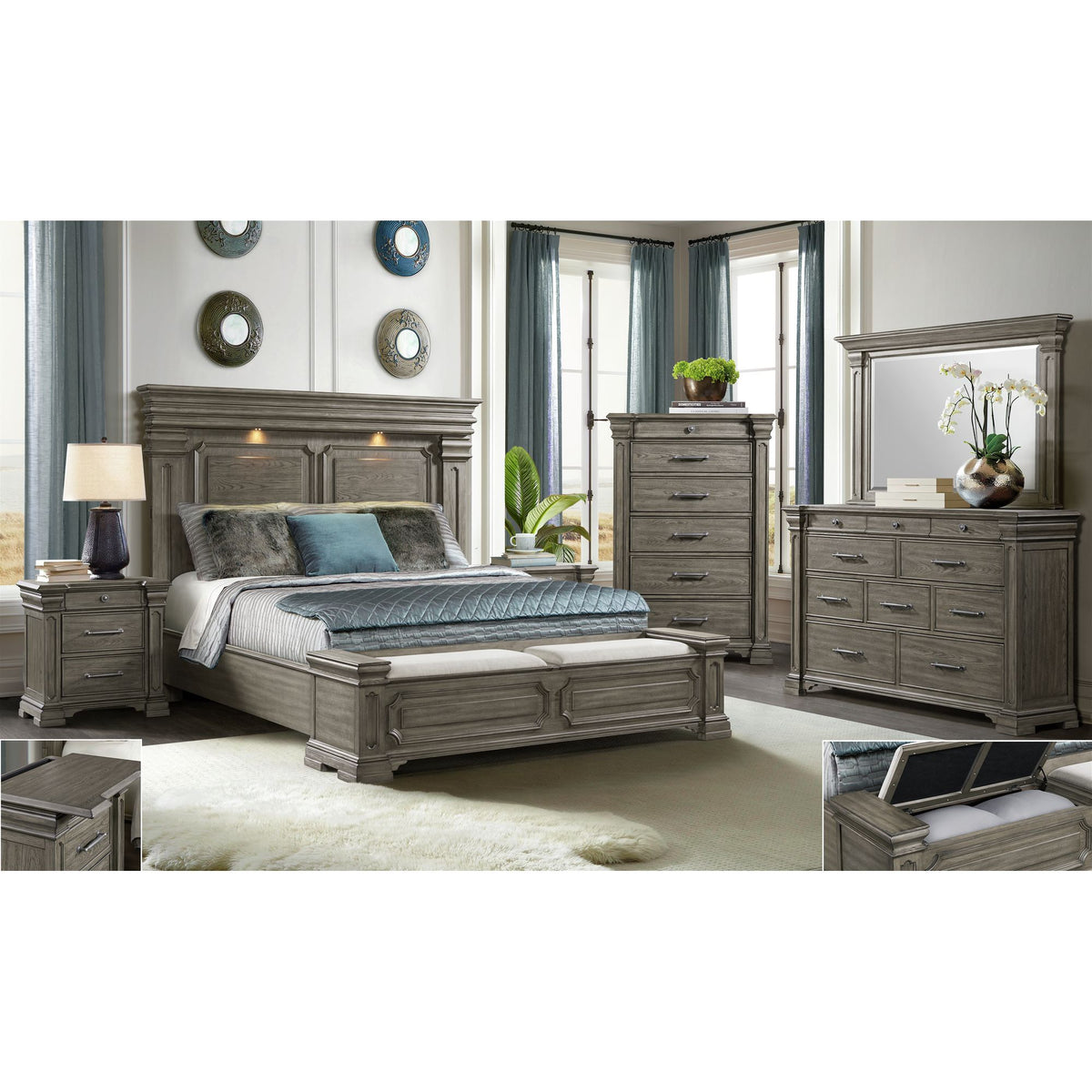 Kings Court Grey King Storage Bed - Ornate Home
