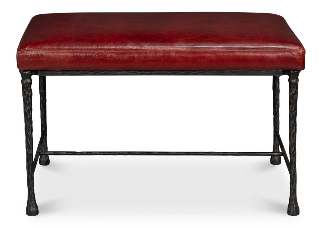 Kings Road Red Leather Bench - Ornate Home