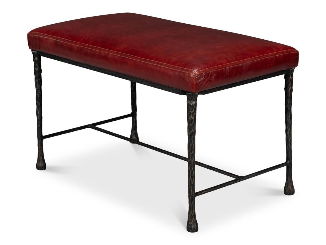Kings Road Red Leather Bench - Ornate Home