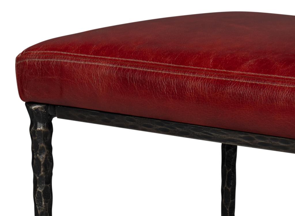 Kings Road Red Leather Bench - Ornate Home