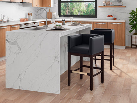 Kingsley Barstool in Black and Dark Walnut (set of 3) - Ornate Home