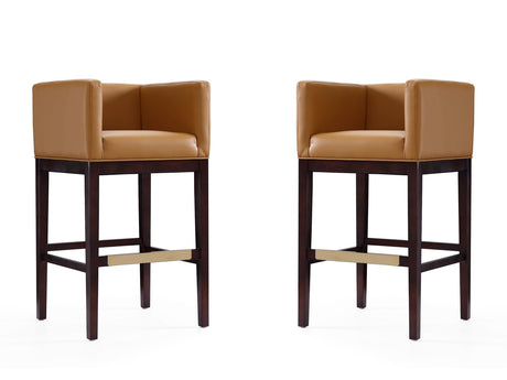 Kingsley Barstool in Camel and Dark Walnut (set of 2) - Ornate Home