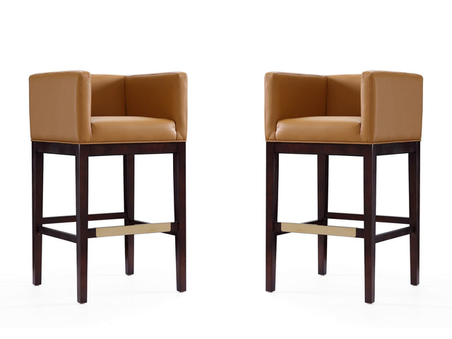 Kingsley Barstool in Camel and Dark Walnut (set of 2) - Ornate Home