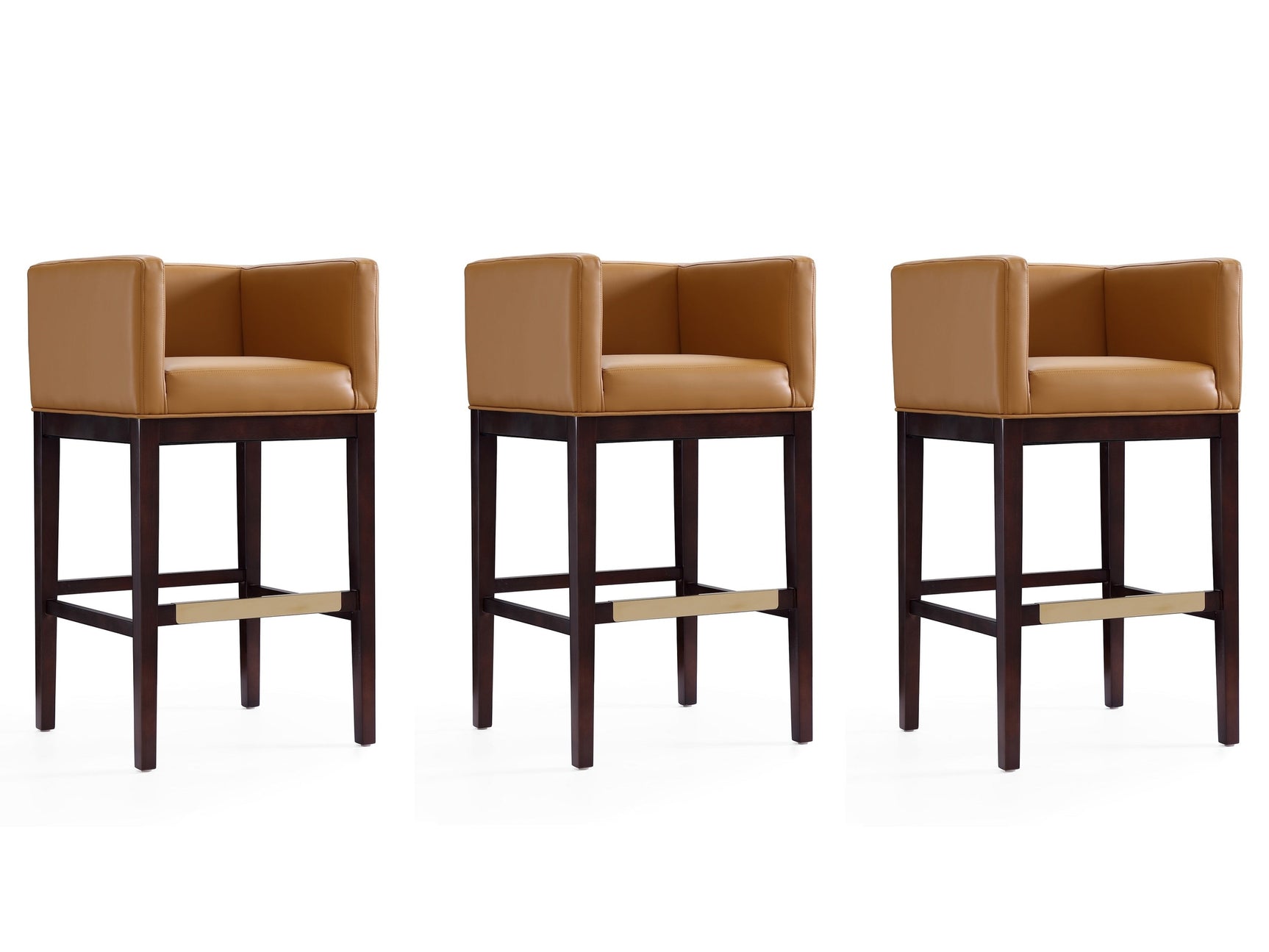 Kingsley Barstool in Camel and Dark Walnut (set of 3) - Ornate Home