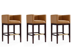 Kingsley Barstool in Camel and Dark Walnut (set of 3) - Ornate Home