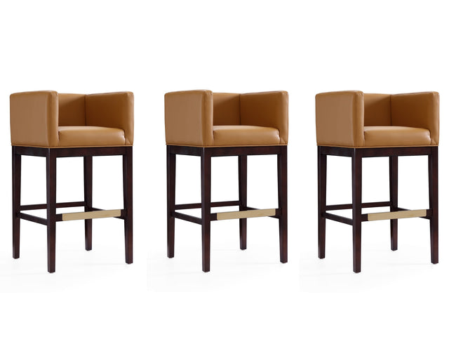 Kingsley Barstool in Camel and Dark Walnut (set of 3) - Ornate Home