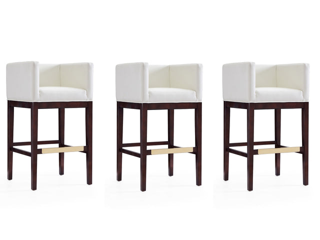 Kingsley Barstool in Ivory and Dark Walnut (set of 3) - Ornate Home
