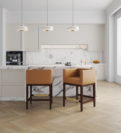 Kingsley Counter Stool in Camel and Dark Walnut - Ornate Home
