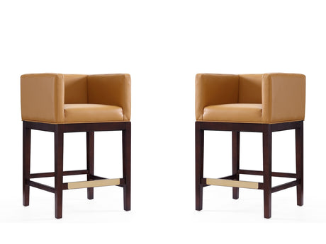 Kingsley Counter Stool in Camel and Dark Walnut (set of 2) - Ornate Home