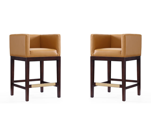 Kingsley Counter Stool in Camel and Dark Walnut (set of 2) - Ornate Home