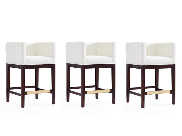 Kingsley Counter Stool in Ivory and Dark Walnut (set of 3) - Ornate Home