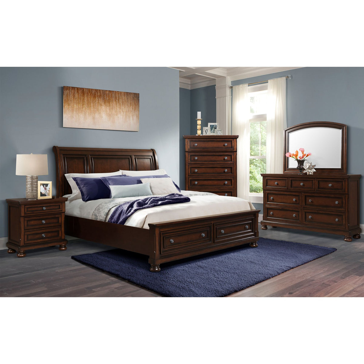 Kingston Cherry Brown Dresser & Mirror Set - Ornate Home