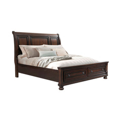 Kingston Cherry Brown Queen Bed with Storage Footboard and Non-Storage Rails