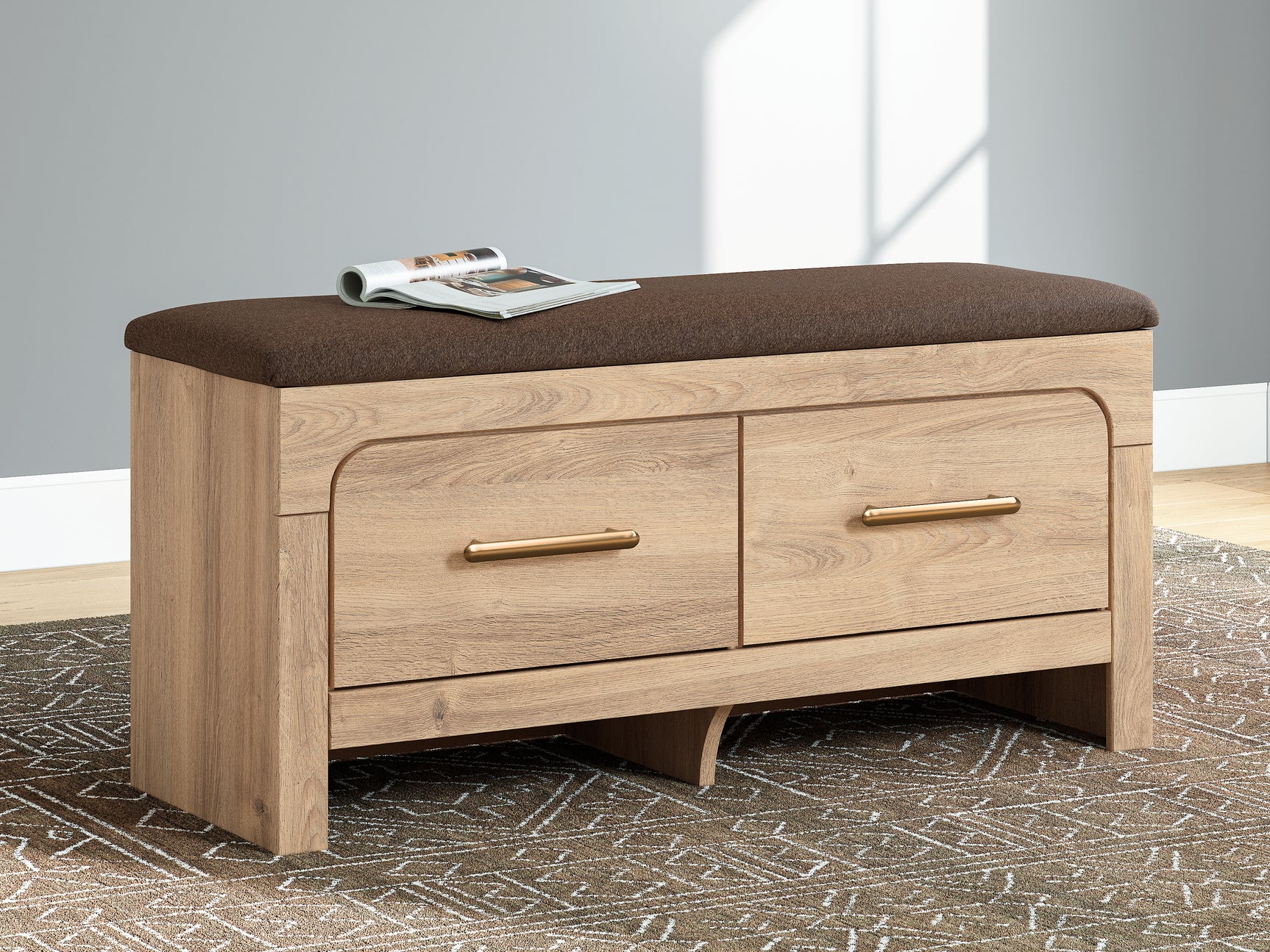 Kinlanni Tan/Brown Bedroom UPH Storage Bench (Online Special Price) - Ornate Home